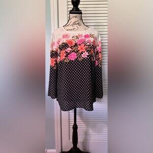 Talbots Floral Polka dot Long Sleeve Blouse